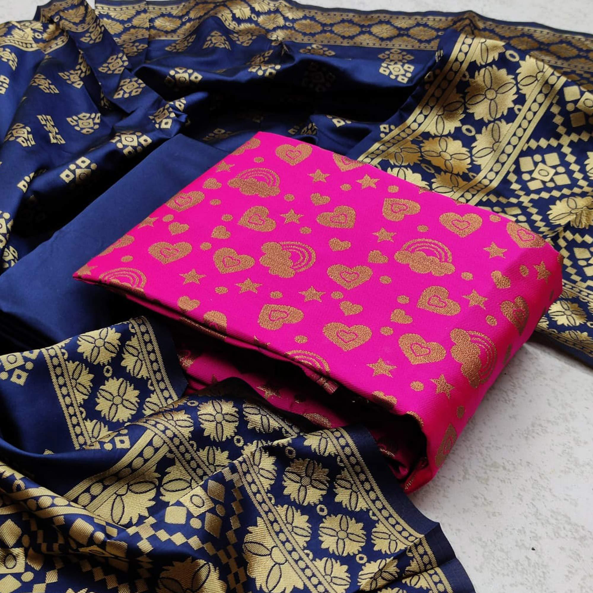 Pink Festive Wear Woven Banarasi Silk Dress Material - Peachmode