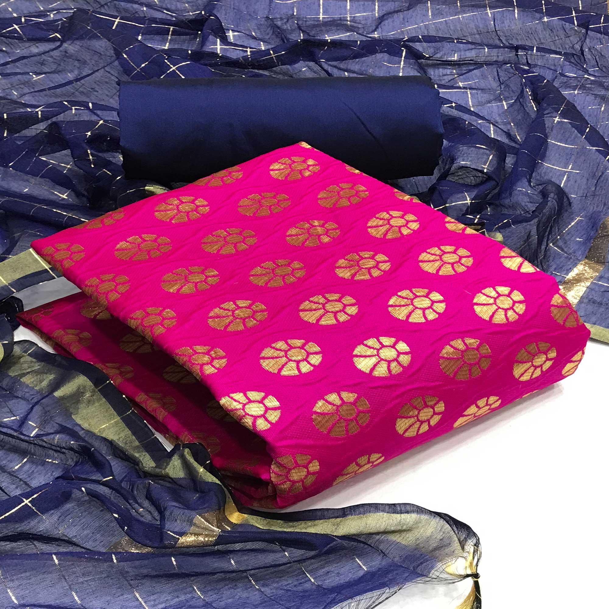 Pink Festive Wear Woven Banarasi Silk Dress Material - Peachmode