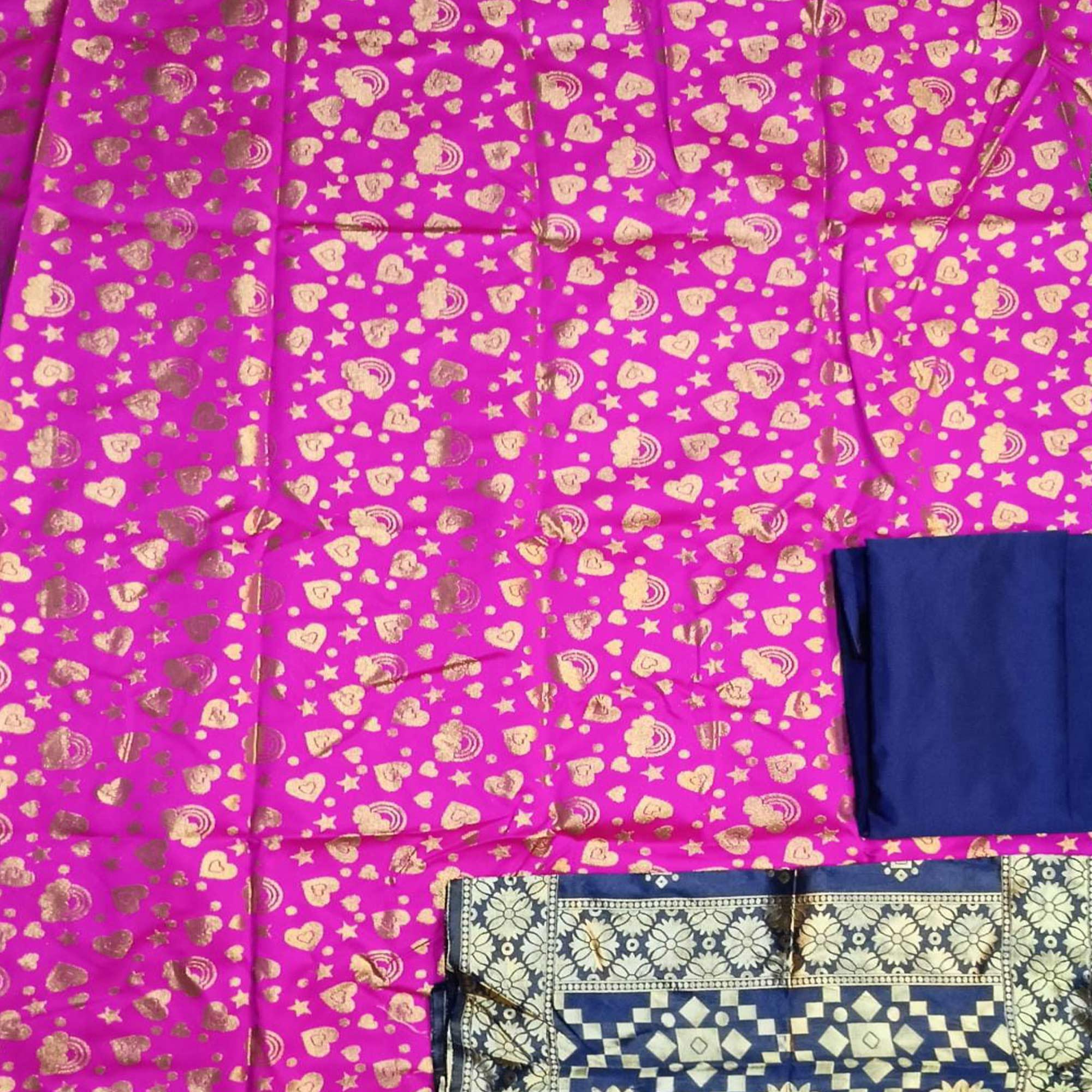 Pink Festive Wear Woven Banarasi Silk Dress Material - Peachmode