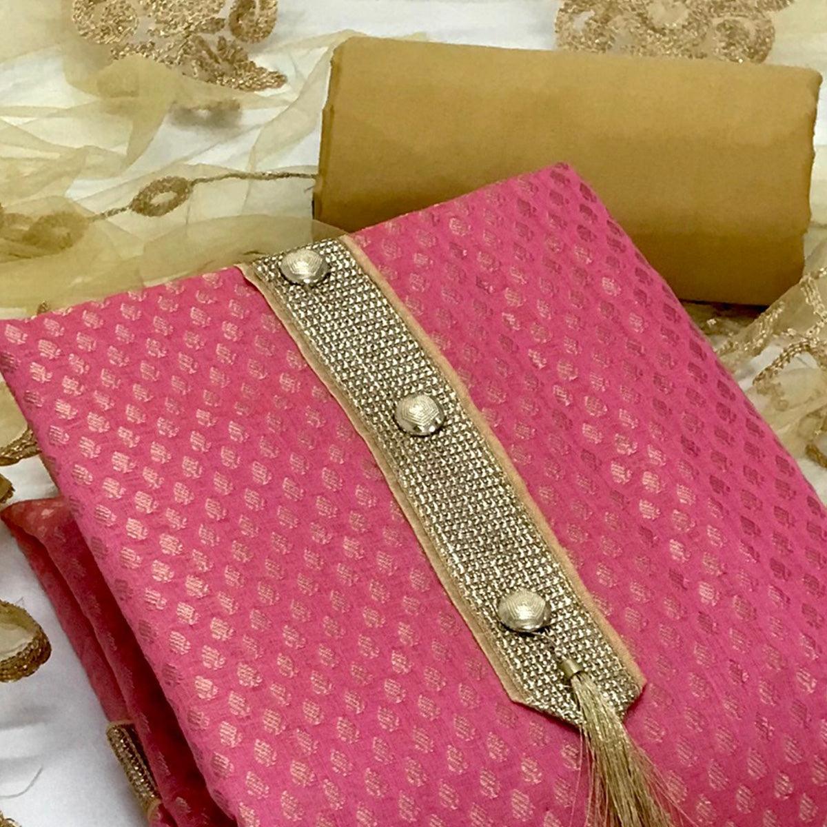Pink Festive Wear Woven Banarasi Silk Dress Material - Peachmode
