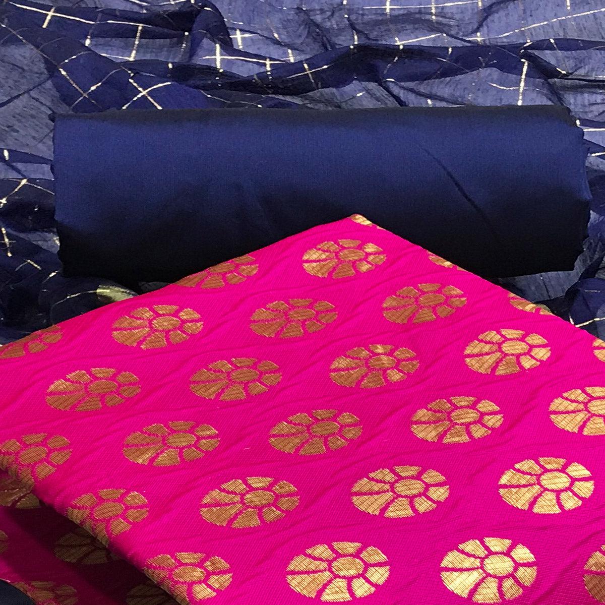 Pink Festive Wear Woven Banarasi Silk Dress Material - Peachmode