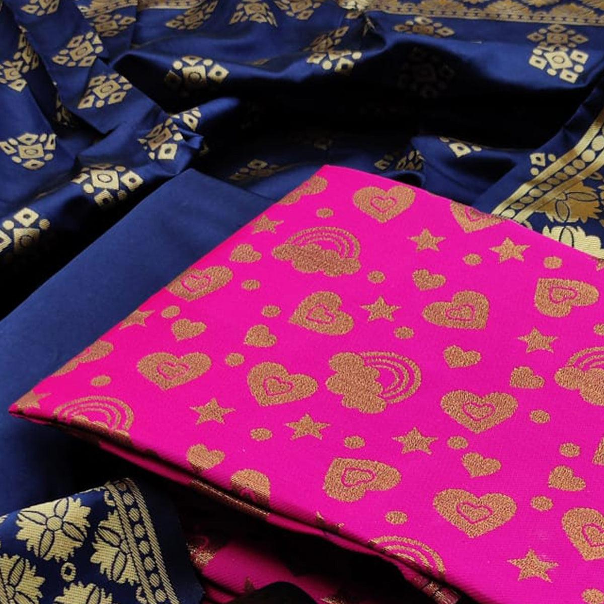 Pink Festive Wear Woven Banarasi Silk Dress Material - Peachmode