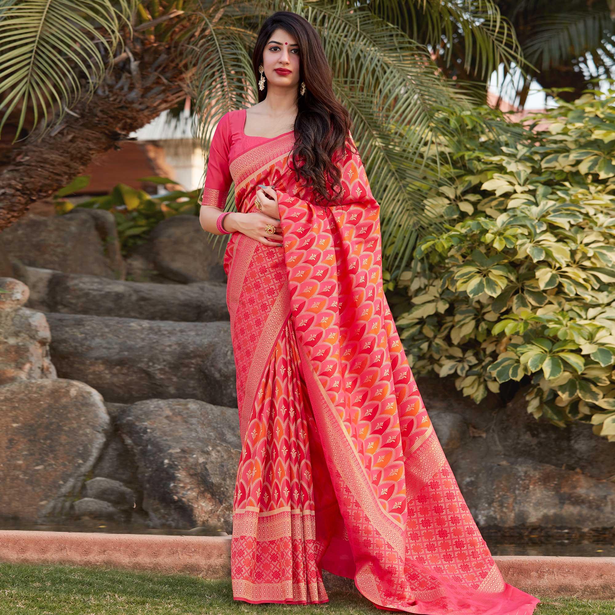 Pink Festive Wear Woven Banarasi Silk Saree - Peachmode