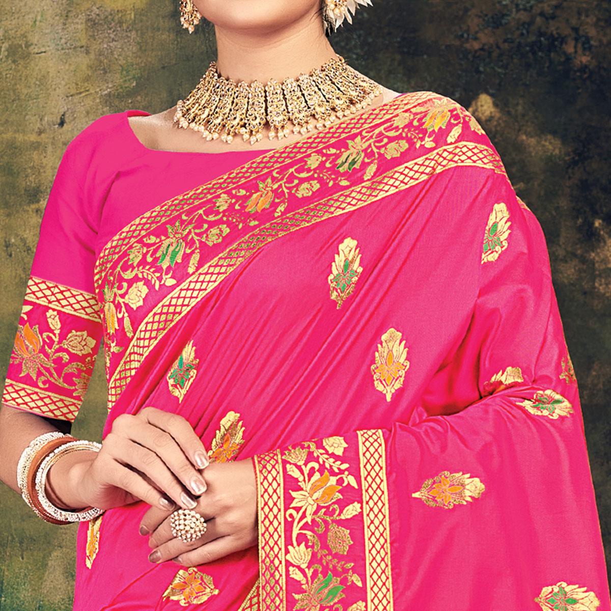 Pink Festive Wear Woven Banarasi Silk Saree - Peachmode