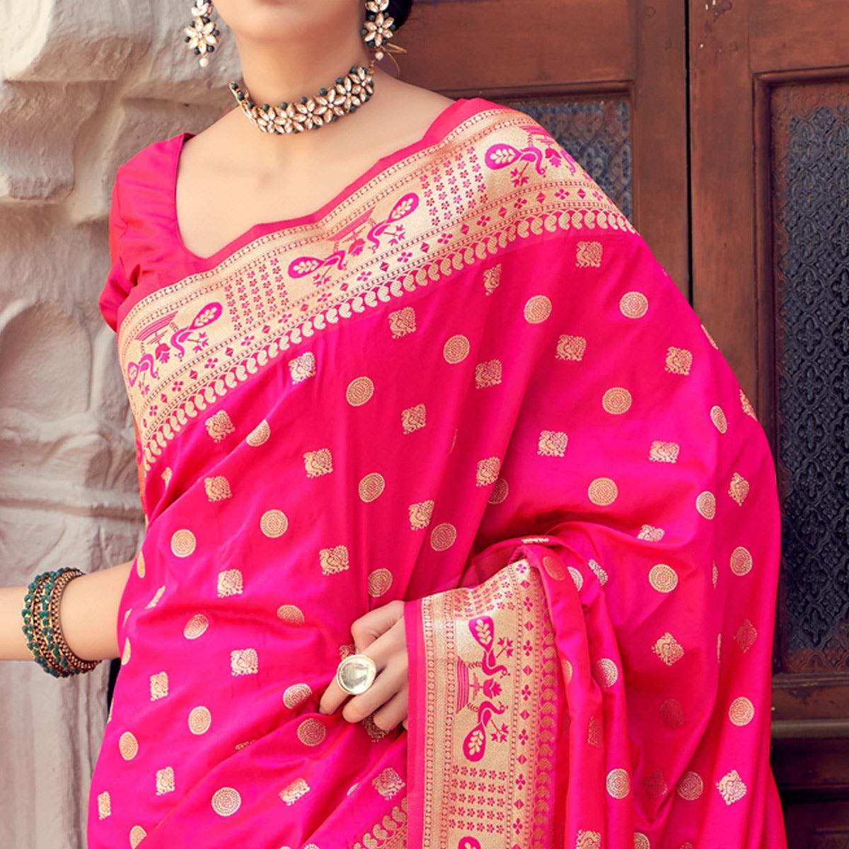 Pink Festive Wear Woven Banarasi Silk Saree - Peachmode