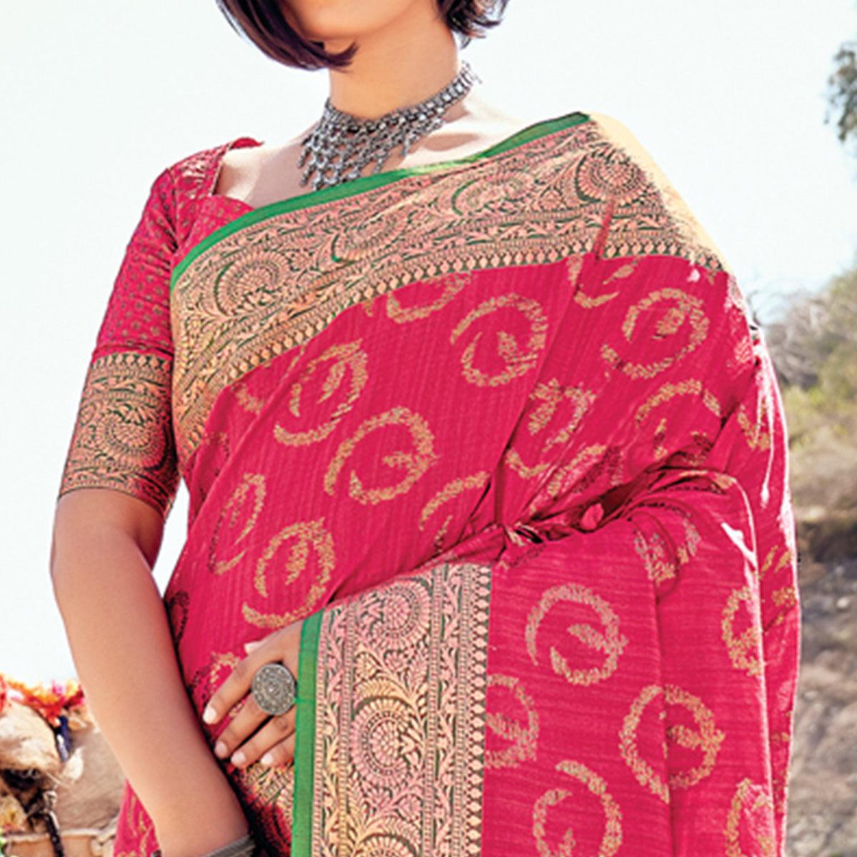 Pink Festive Wear Woven Banarasi Silk Saree - Peachmode