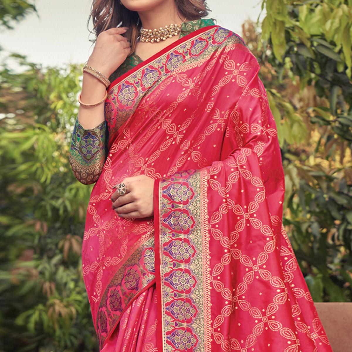 Pink Festive Wear Woven Banarasi Silk Saree - Peachmode
