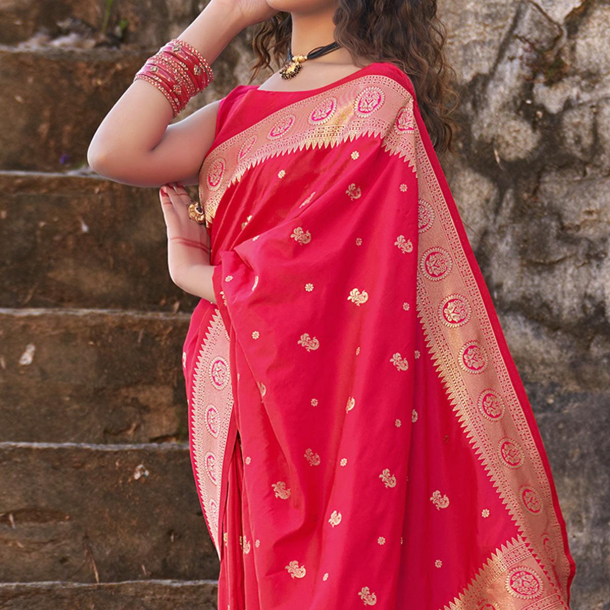Pink Festive Wear Woven Banarasi Silk Saree - Peachmode