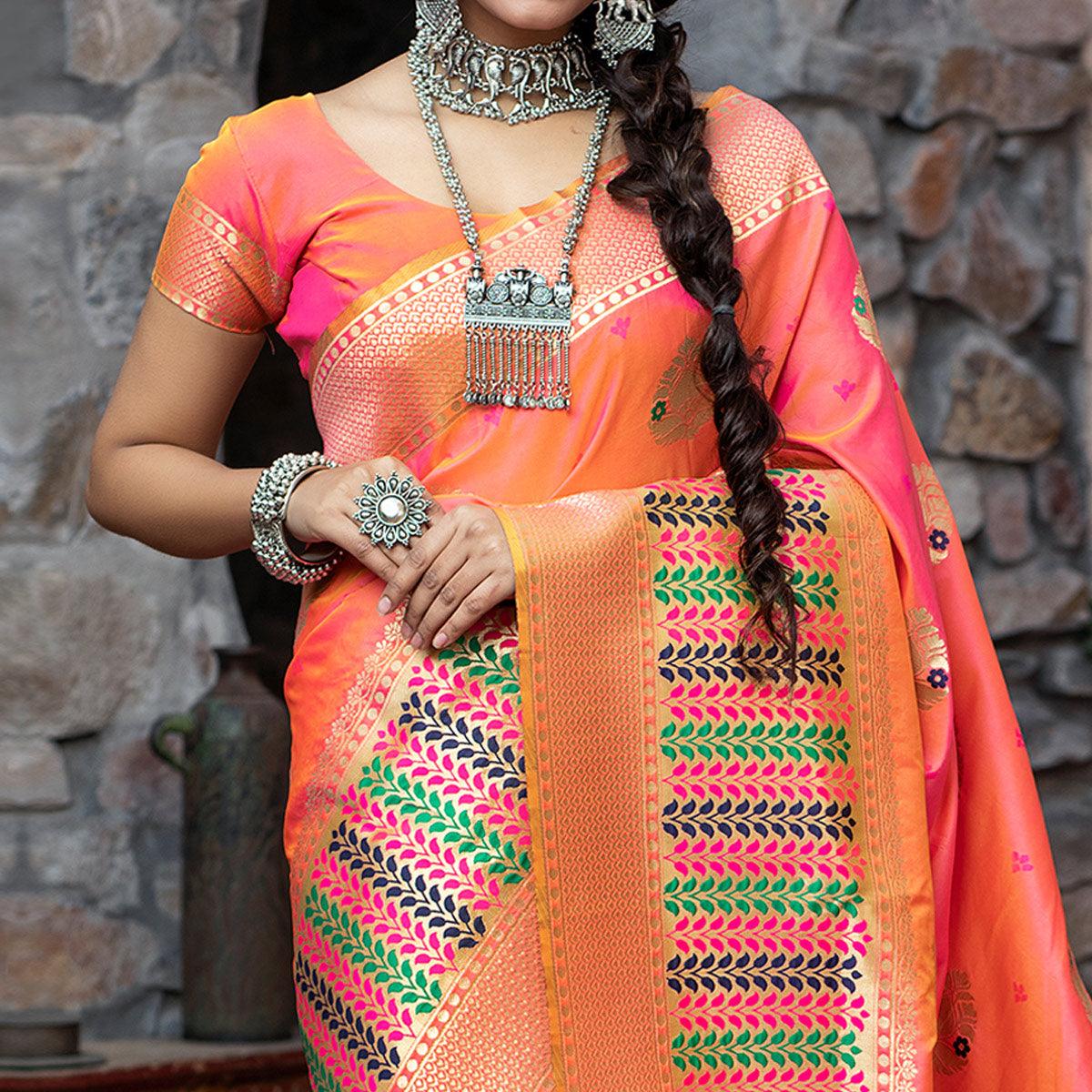 Pink Festive Wear Woven Banarasi Silk Saree - Peachmode