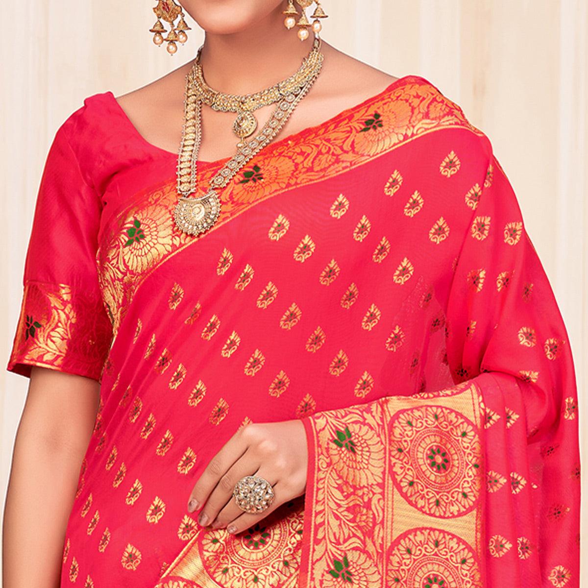 Pink Festive Wear Woven Banarasi Silk Saree - Peachmode
