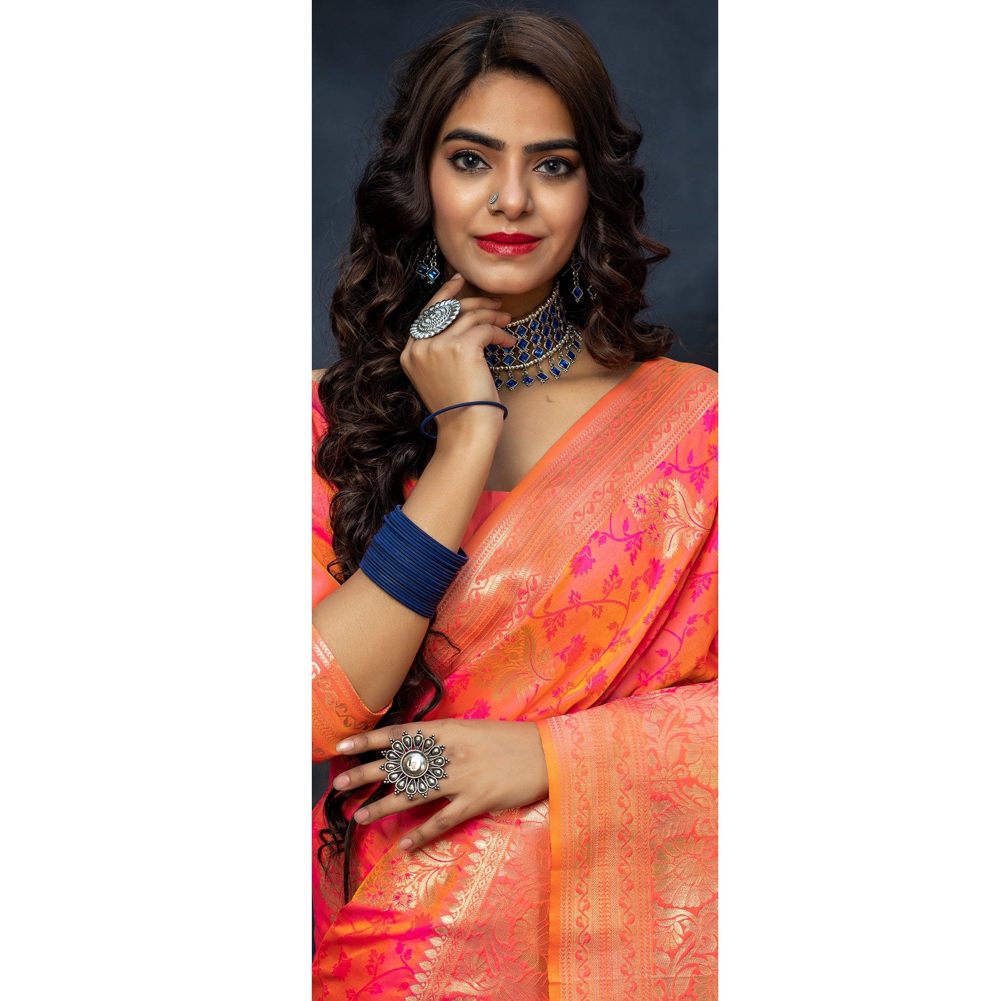 Pink Festive Wear Woven Banarasi Silk Saree - Peachmode