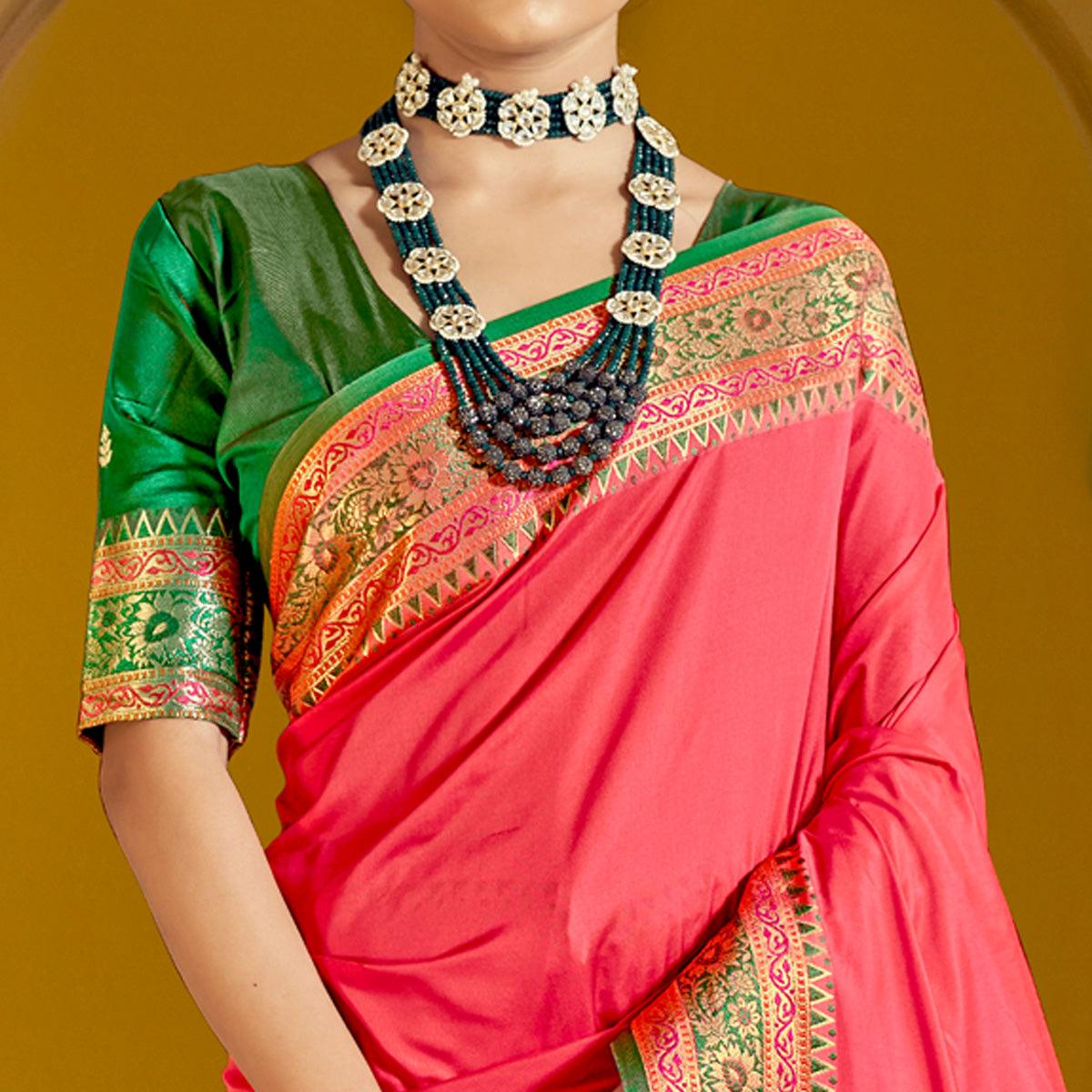 Pink Festive Wear Woven Banarasi Silk Saree - Peachmode