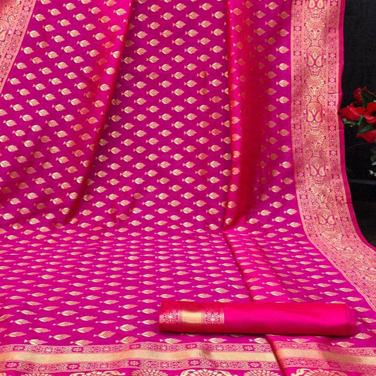 Pink Festive Wear Woven Butti Designer Border Soft Lichi Silk Saree - Peachmode
