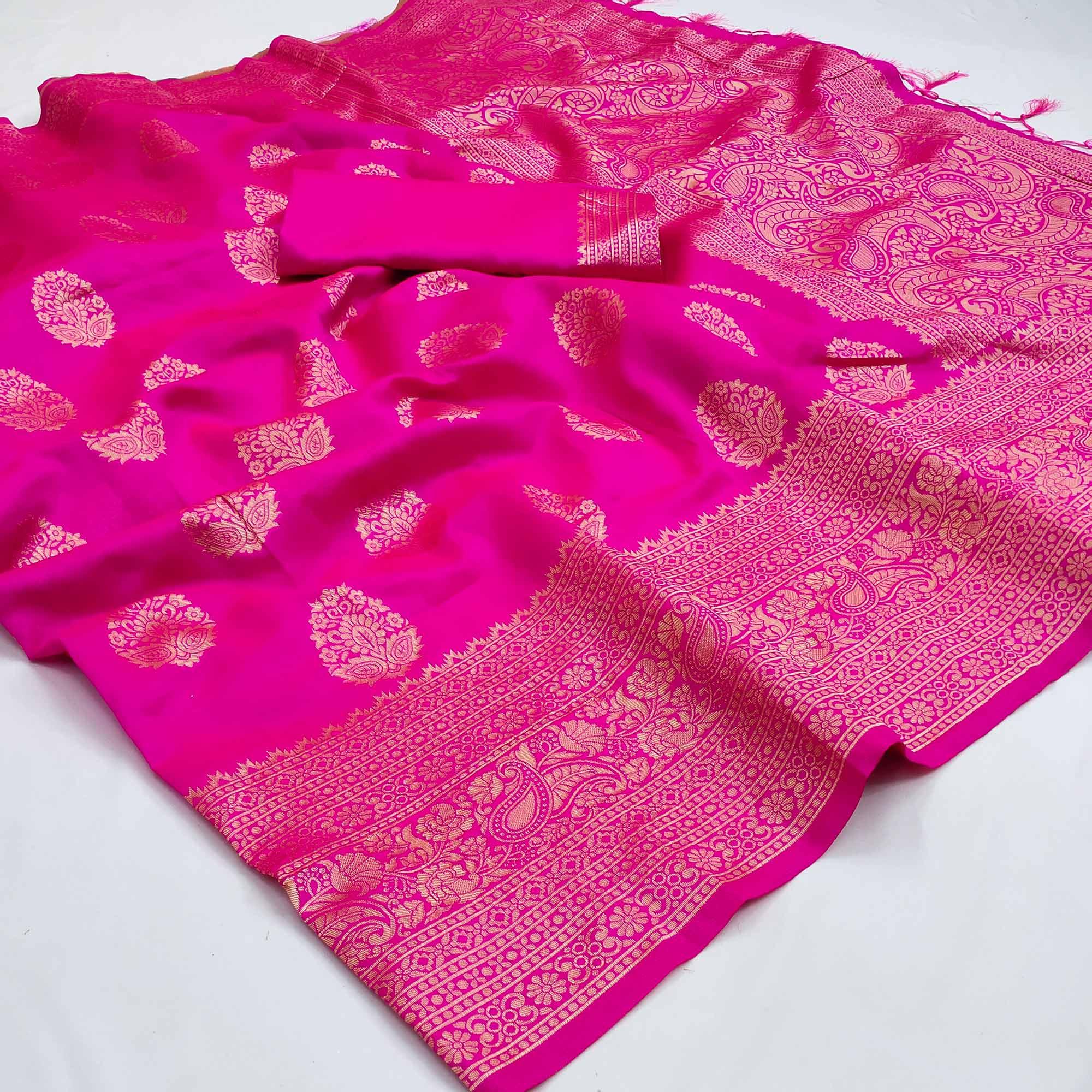 Pink Festive Wear Woven Cotton Silk Saree - Peachmode