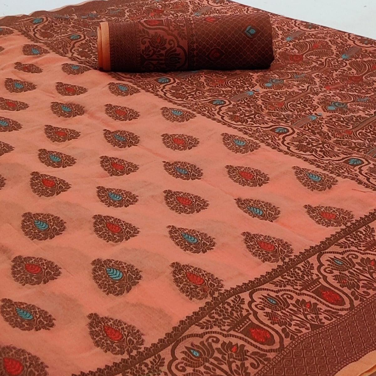 Pink Festive Wear Woven Cotton Silk Saree - Peachmode