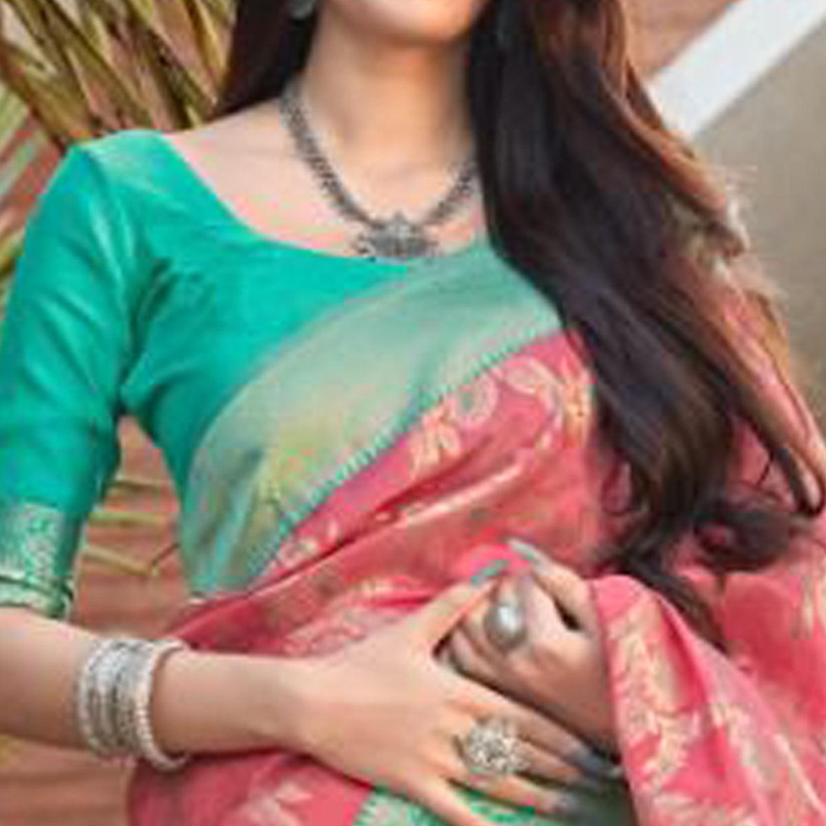 Pink Festive Wear Woven Designer Art Silk Saree - Peachmode