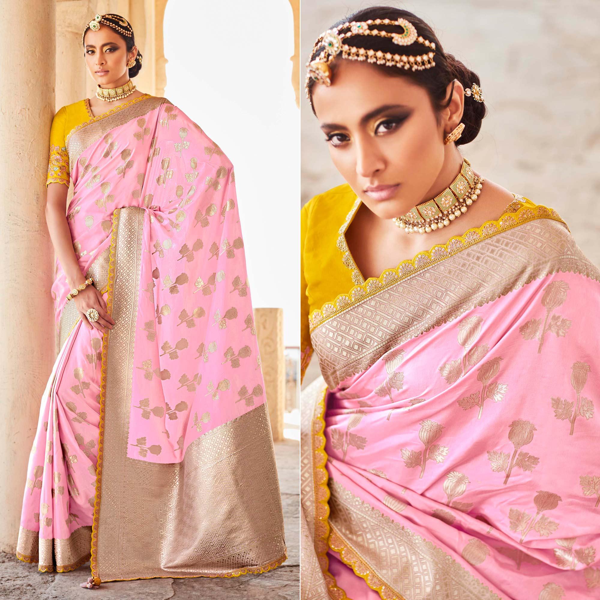 Pink Festive Wear Woven Dola Silk Saree - Peachmode