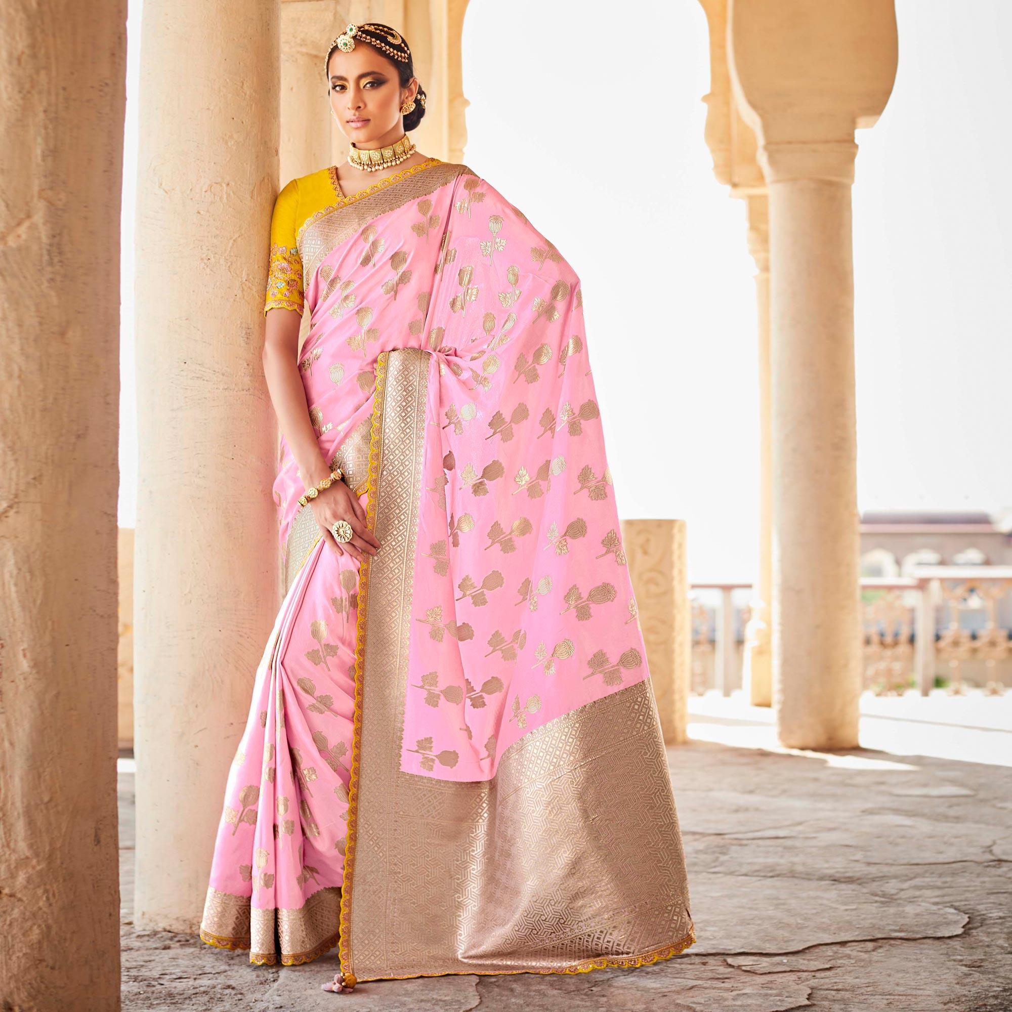 Pink Festive Wear Woven Dola Silk Saree - Peachmode