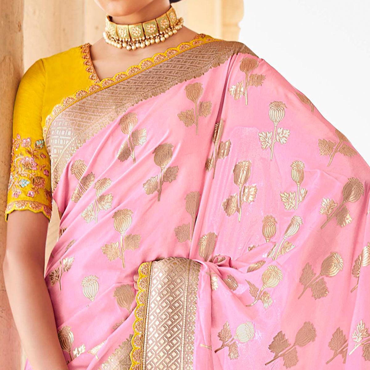 Pink Festive Wear Woven Dola Silk Saree - Peachmode