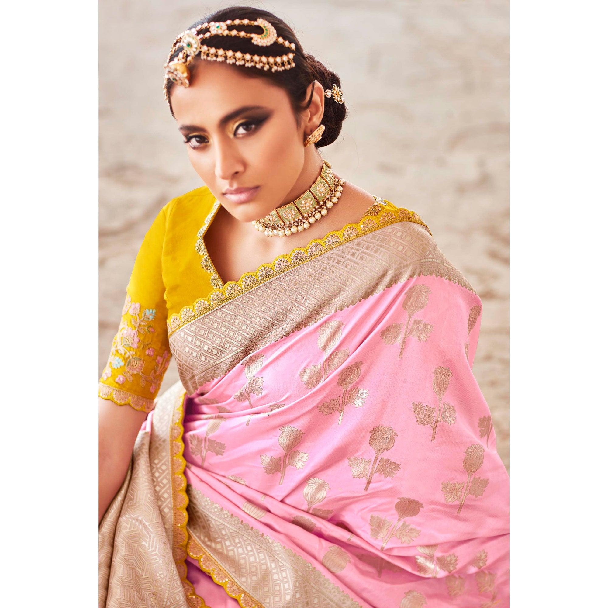 Pink Festive Wear Woven Dola Silk Saree - Peachmode