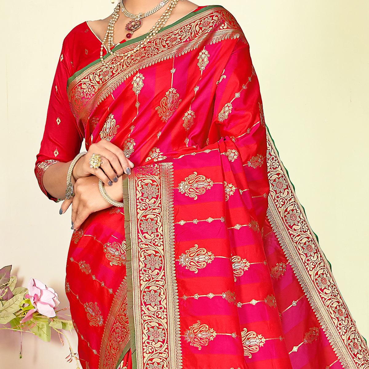 Pink Festive Wear Woven Handloom Paithani Silk Saree - Peachmode
