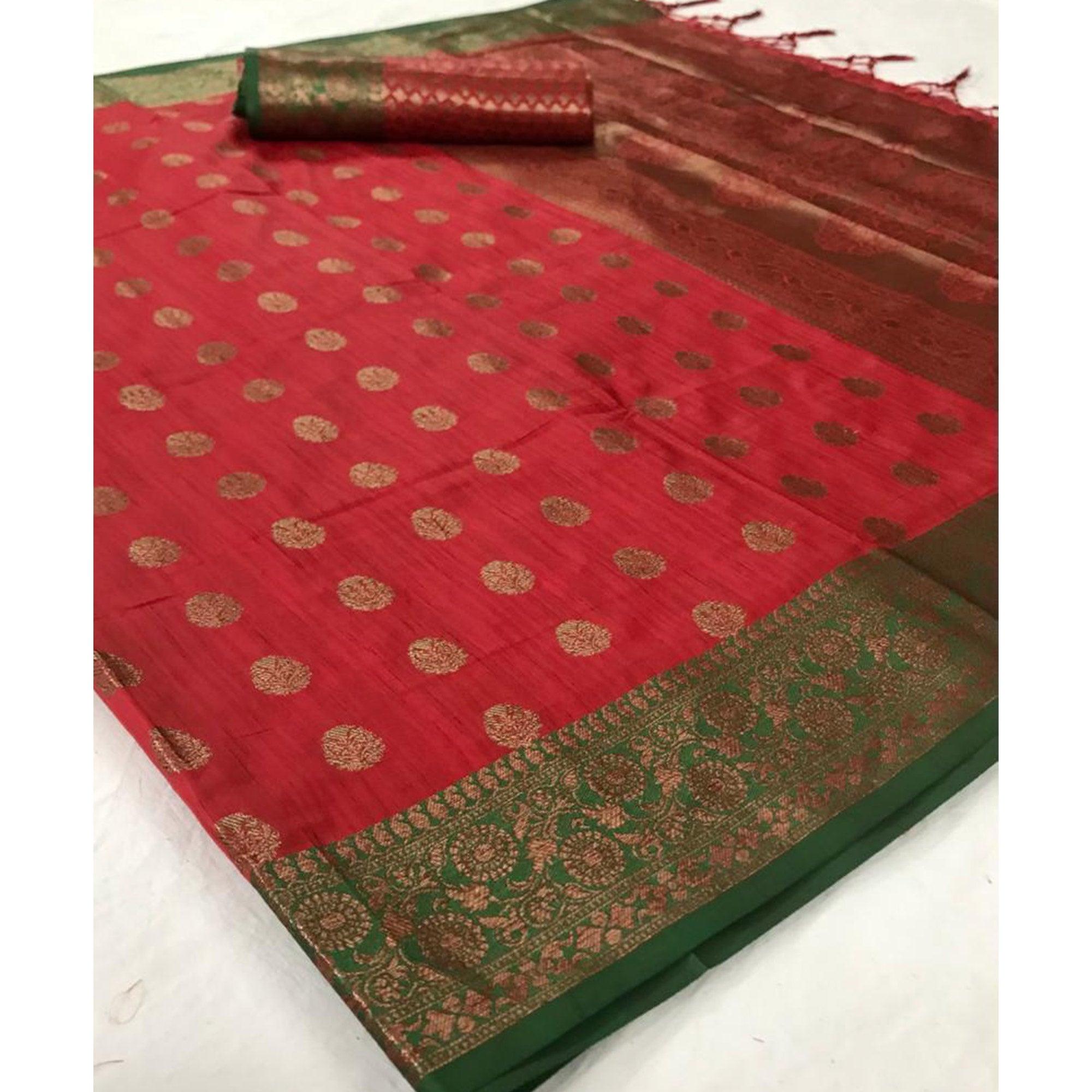 Pink Festive Wear Woven Handloom Silk Saree - Peachmode