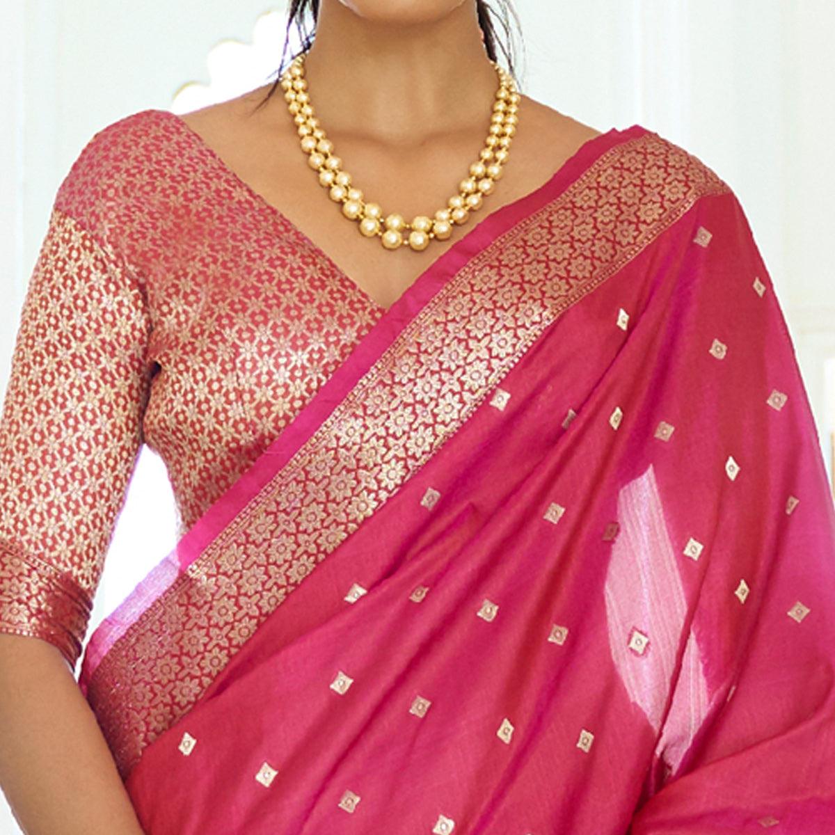 Pink Festive Wear Woven Handloom Silk Saree - Peachmode