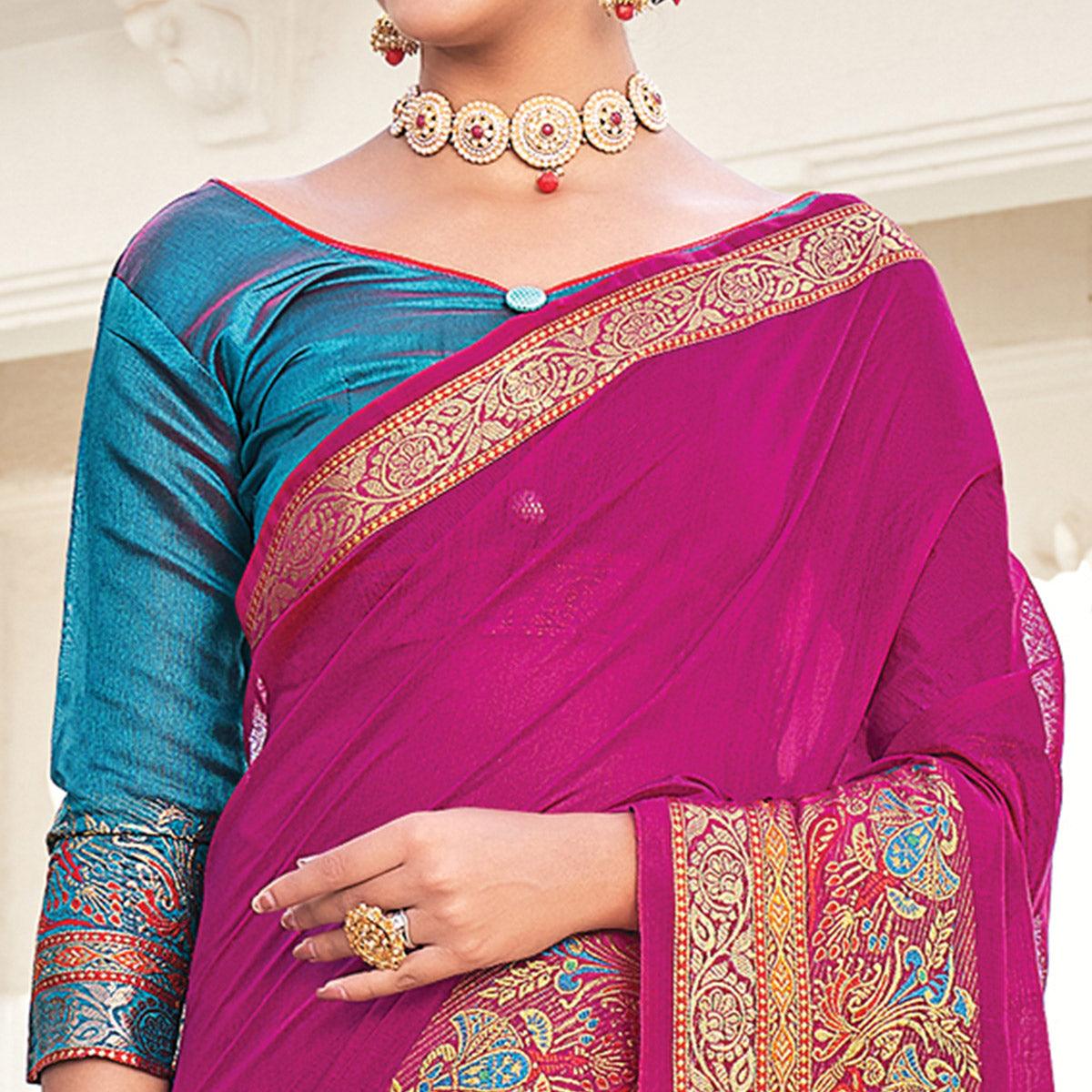 Pink Festive Wear Woven Jute Saree - Peachmode