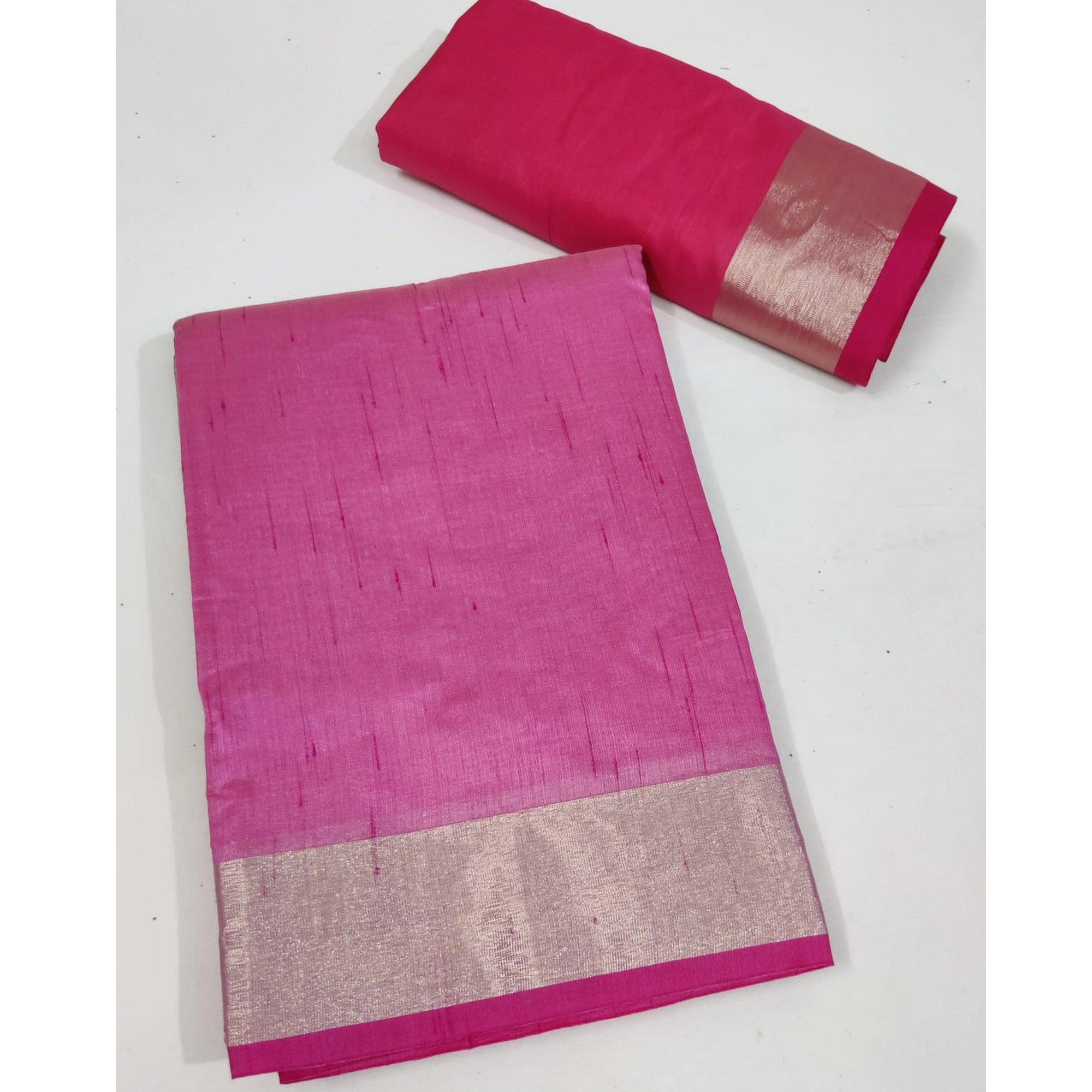 Pink Festive Wear Woven Jute Saree - Peachmode