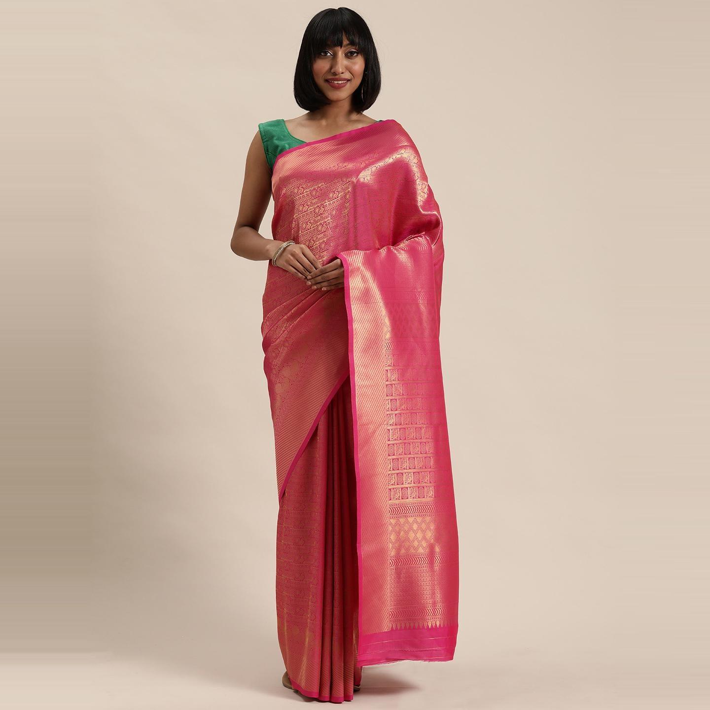 Pink Festive Wear Woven Kanjivaram Silk Saree - Peachmode