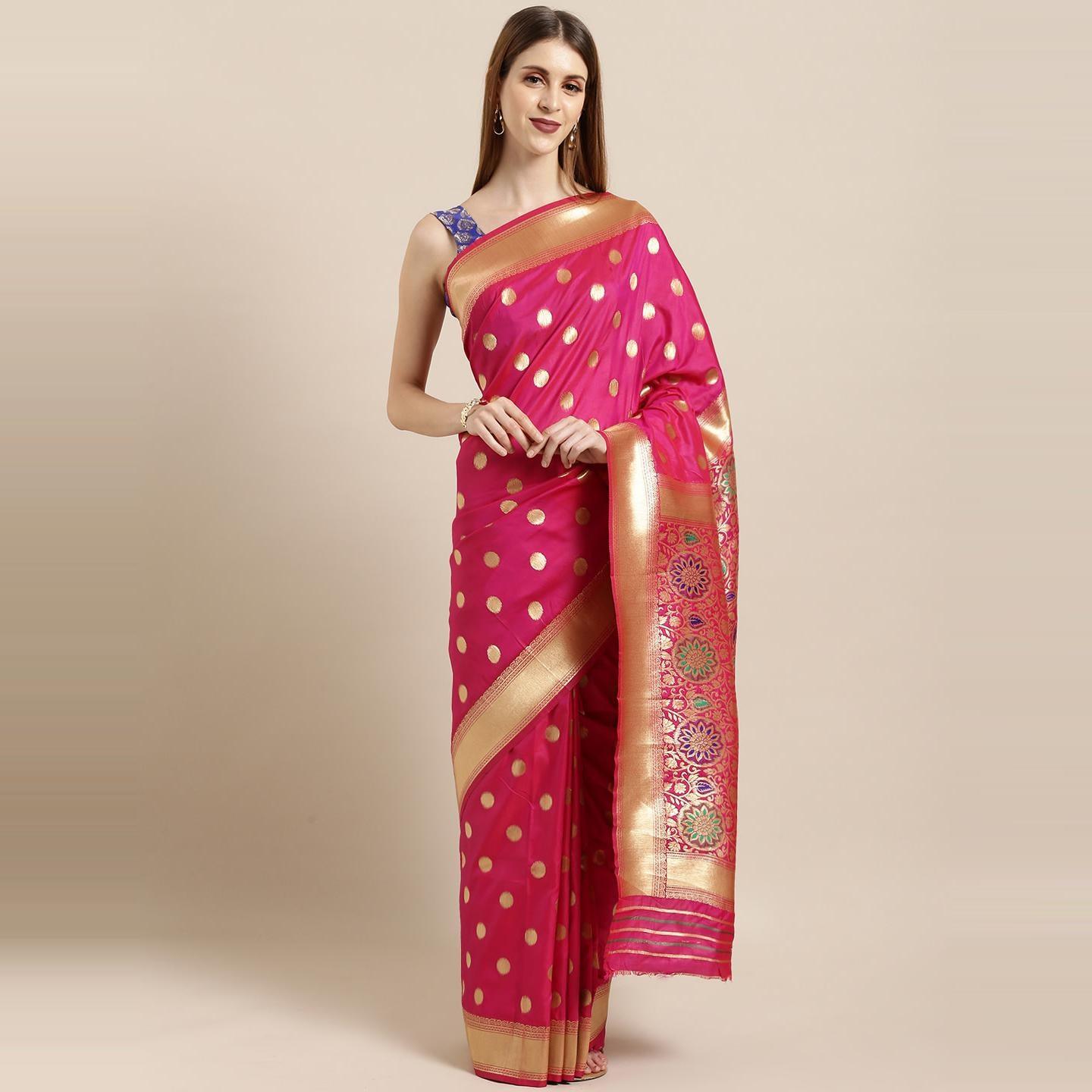 Pink Festive Wear Woven Kanjivaram Silk Saree - Peachmode