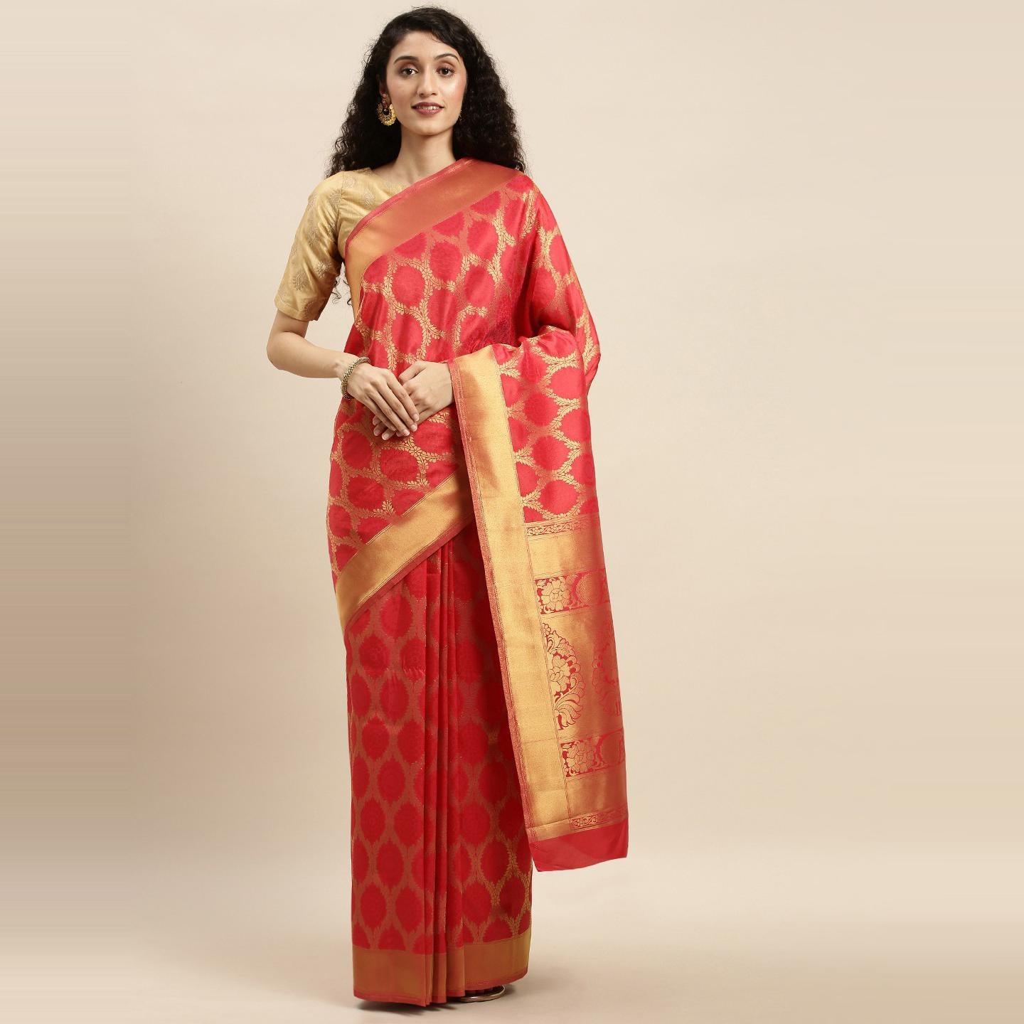 Pink Festive Wear Woven Kanjivaram Silk Saree - Peachmode
