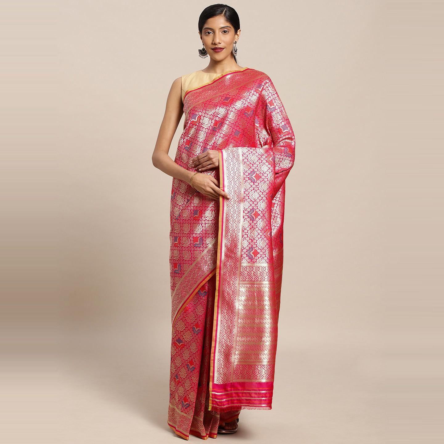 Pink Festive Wear Woven Kanjivaram Silk Saree - Peachmode