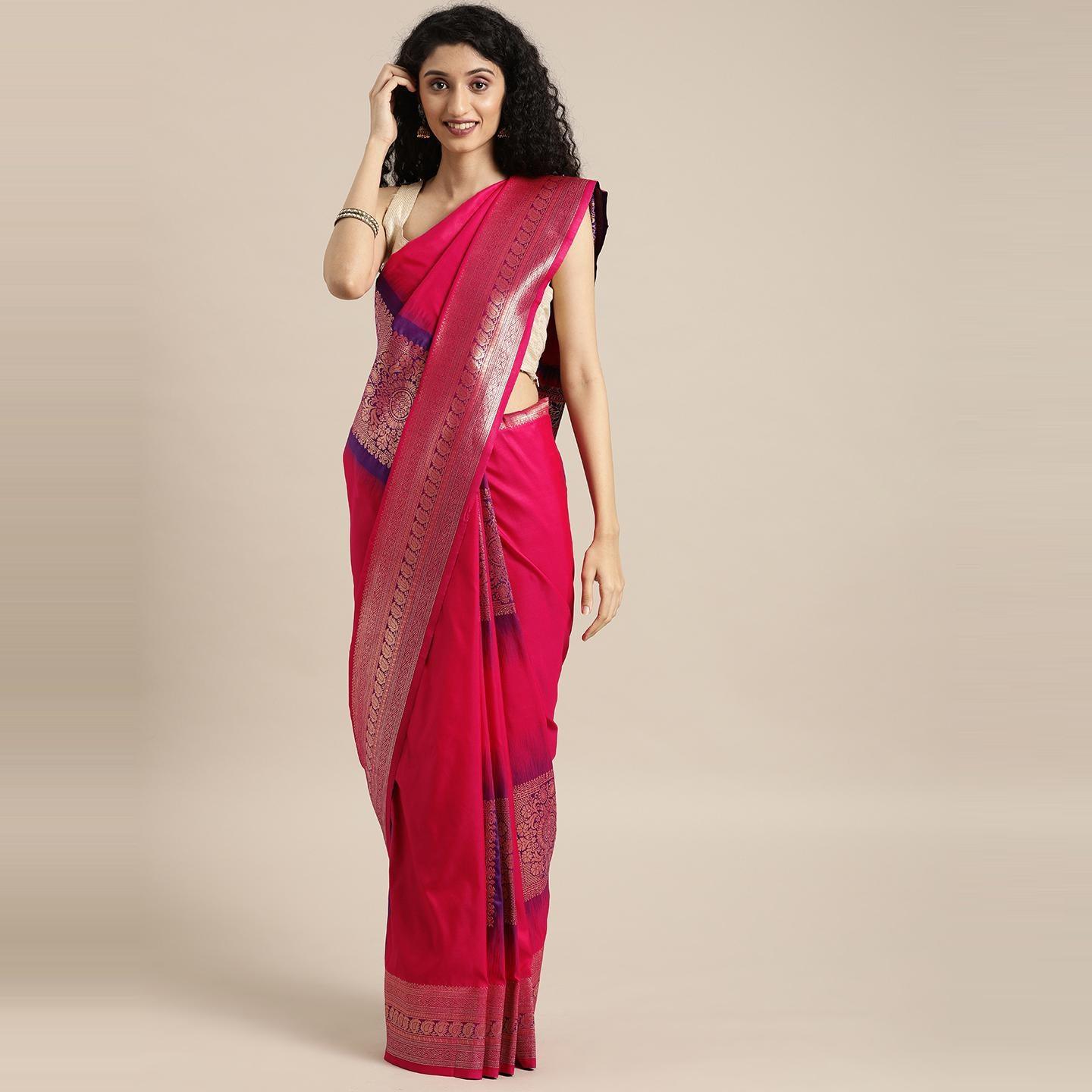 Pink Festive Wear Woven Kanjivaram Silk Saree - Peachmode