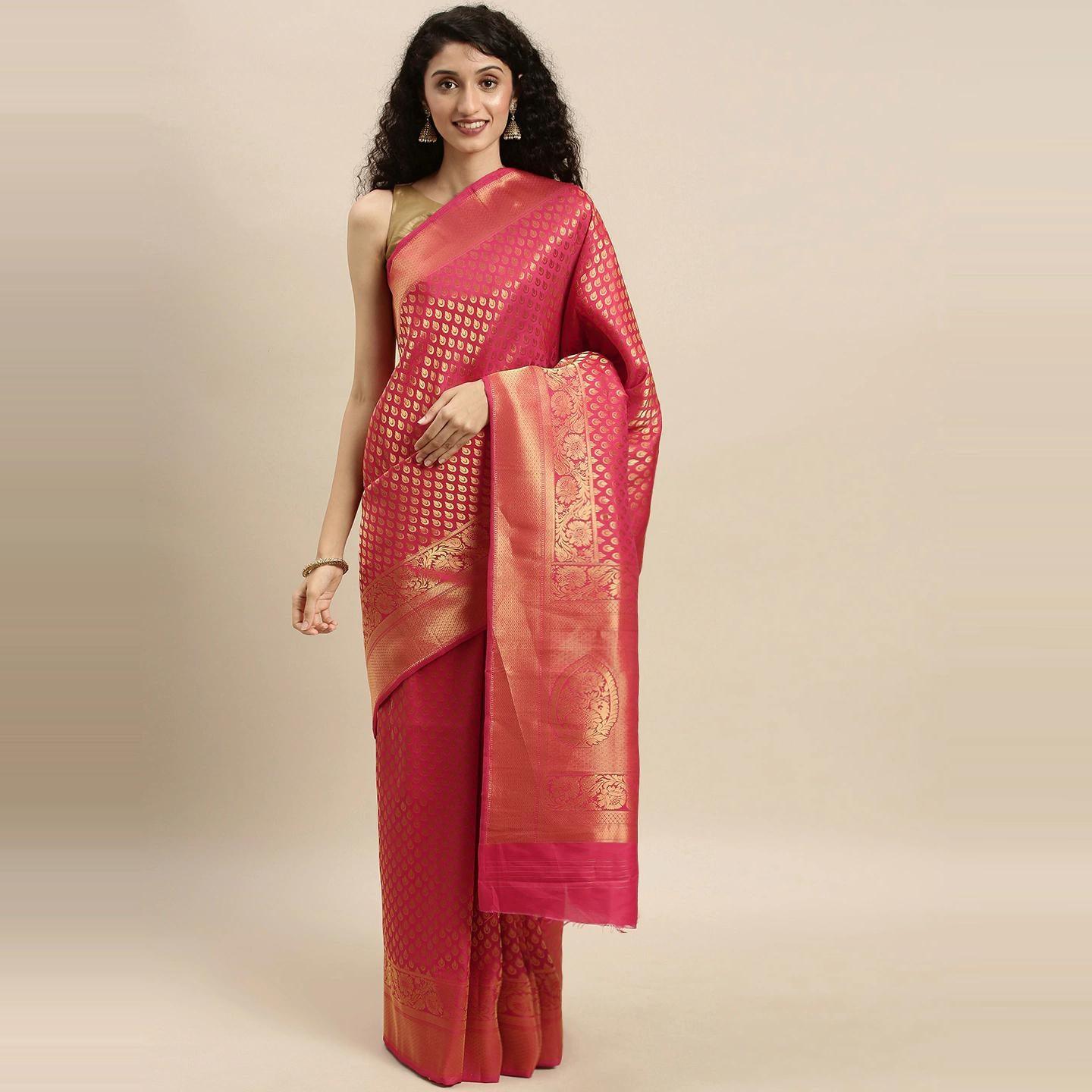 Pink Festive Wear Woven Kanjivaram Silk Saree - Peachmode
