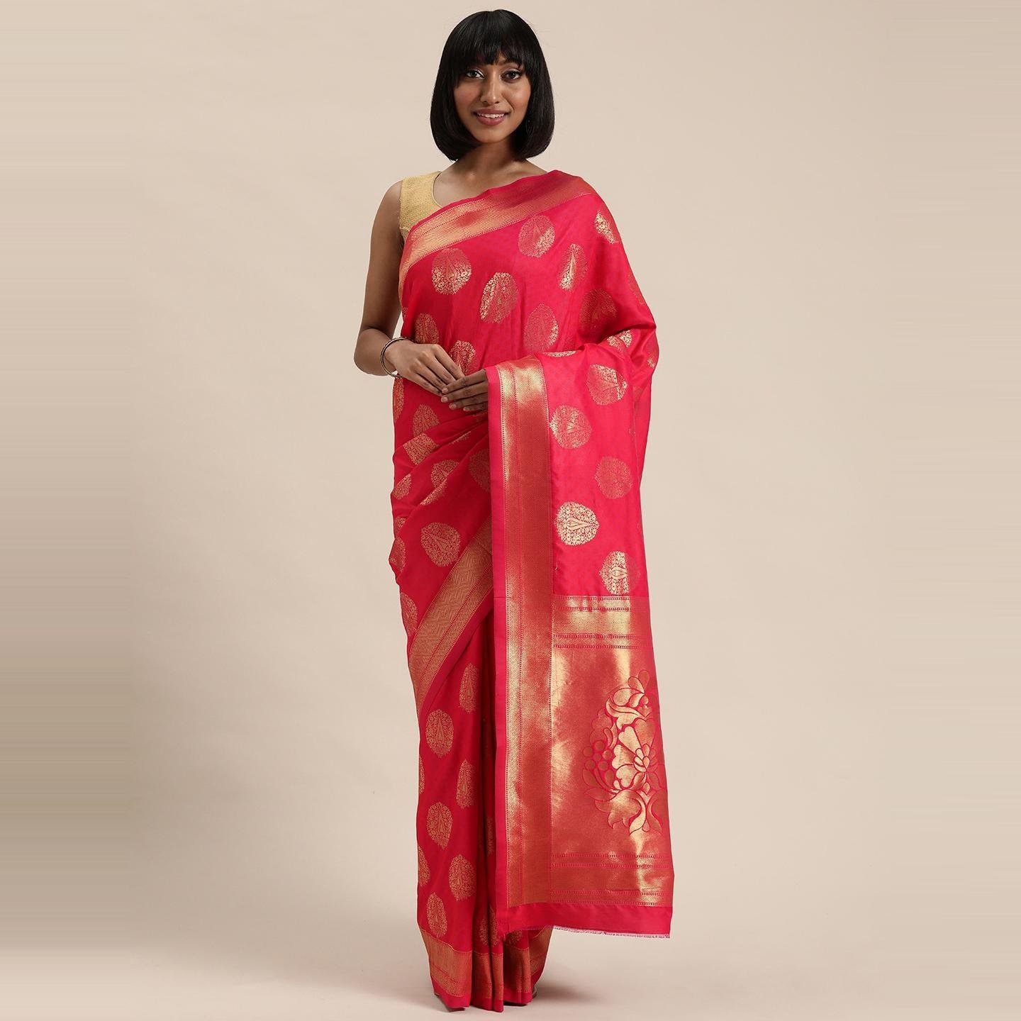 Pink Festive Wear Woven Kanjivaram Silk Saree - Peachmode