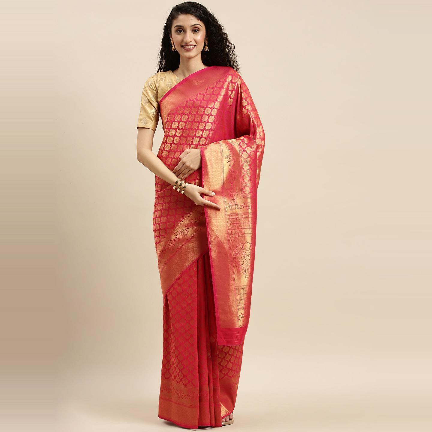 Pink Festive Wear Woven Kanjivaram Silk Saree - Peachmode