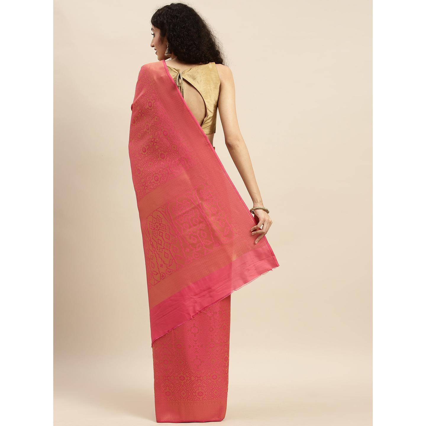 Pink Festive Wear Woven Kanjivaram Silk Saree - Peachmode