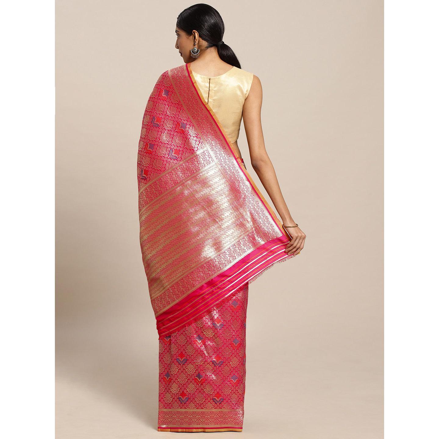 Pink Festive Wear Woven Kanjivaram Silk Saree - Peachmode