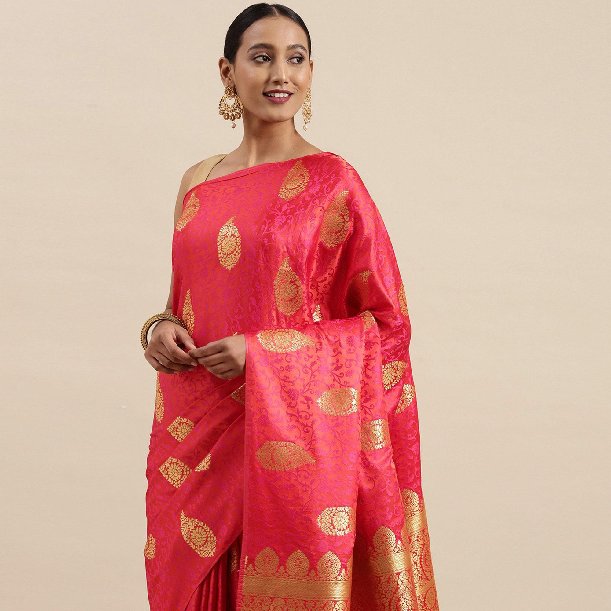 Pink Festive Wear Woven Kanjivaram Silk Saree - Peachmode