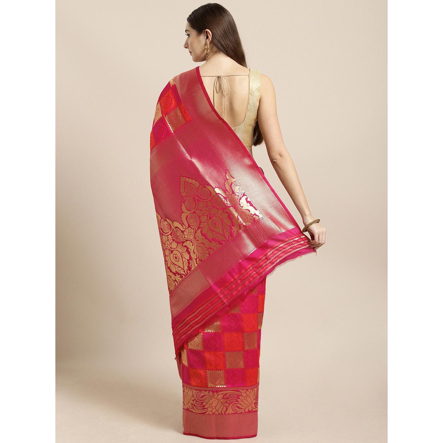 Pink Festive Wear Woven Kanjivaram Silk Saree - Peachmode
