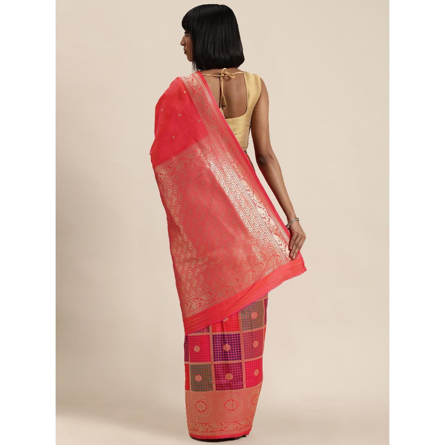 Pink Festive Wear Woven Kanjivaram Silk Saree - Peachmode