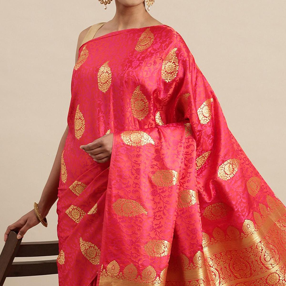 Pink Festive Wear Woven Kanjivaram Silk Saree - Peachmode