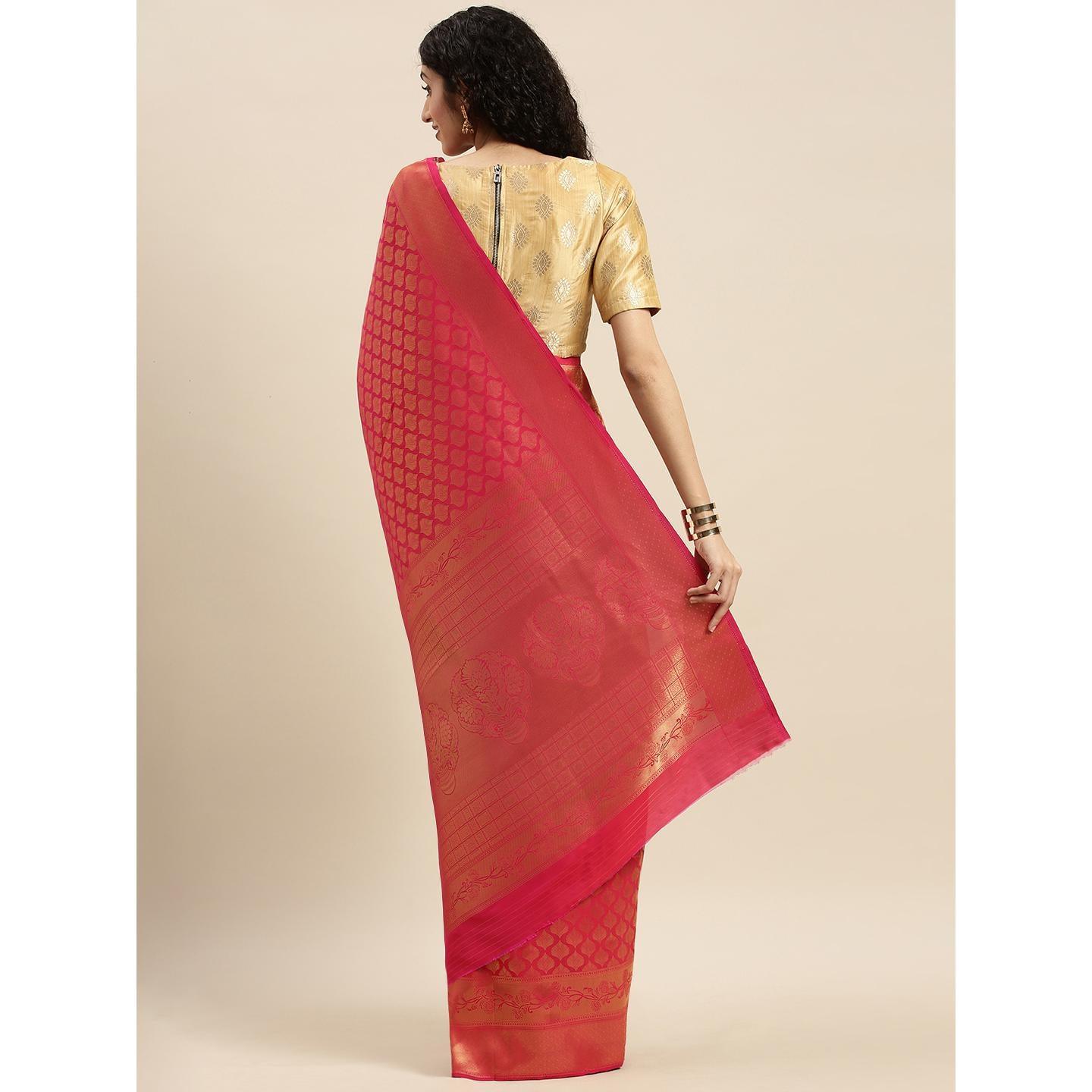 Pink Festive Wear Woven Kanjivaram Silk Saree - Peachmode