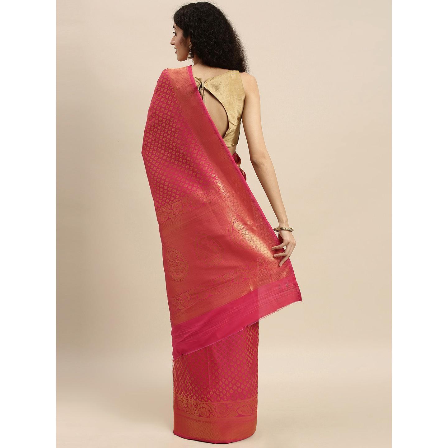 Pink Festive Wear Woven Kanjivaram Silk Saree - Peachmode