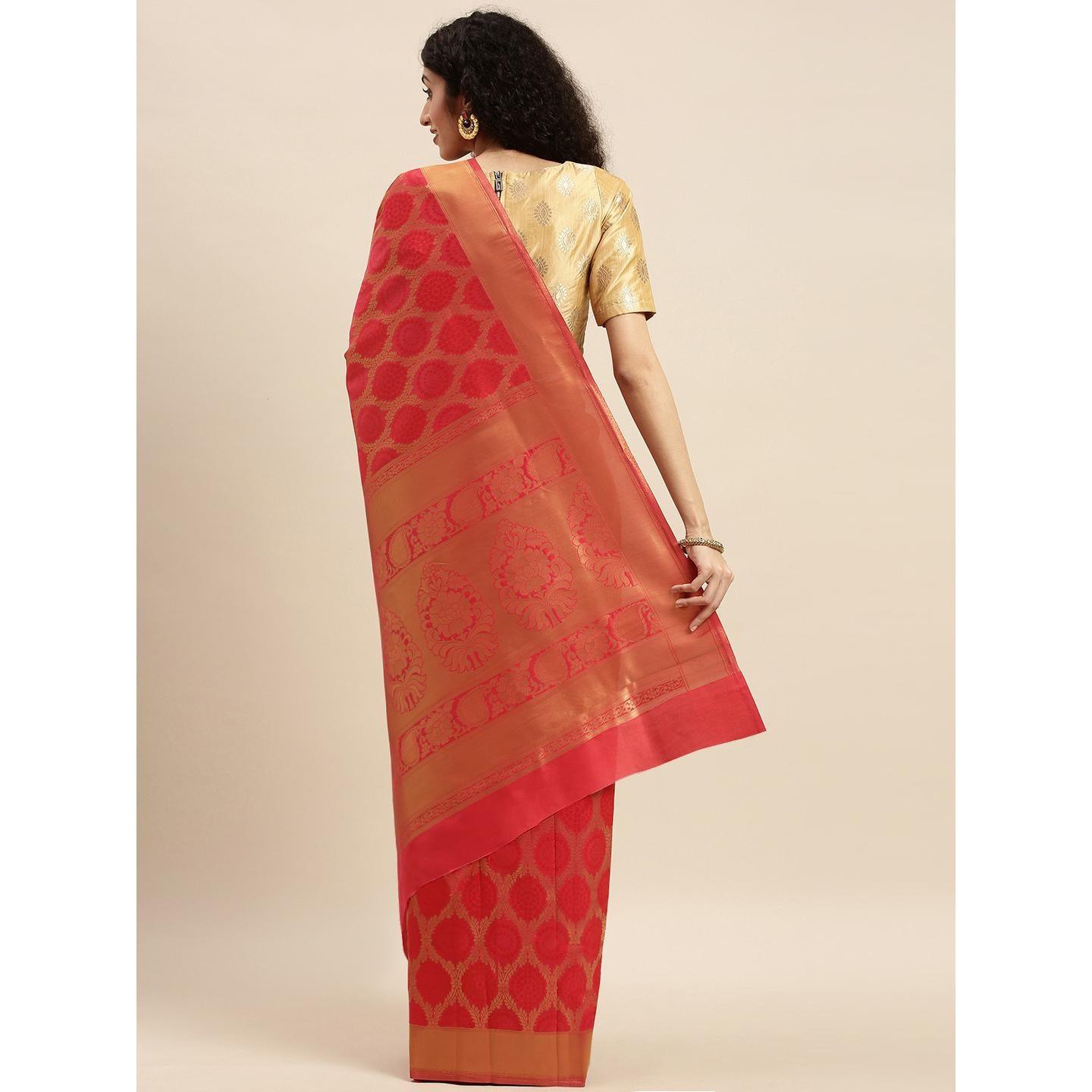Pink Festive Wear Woven Kanjivaram Silk Saree - Peachmode