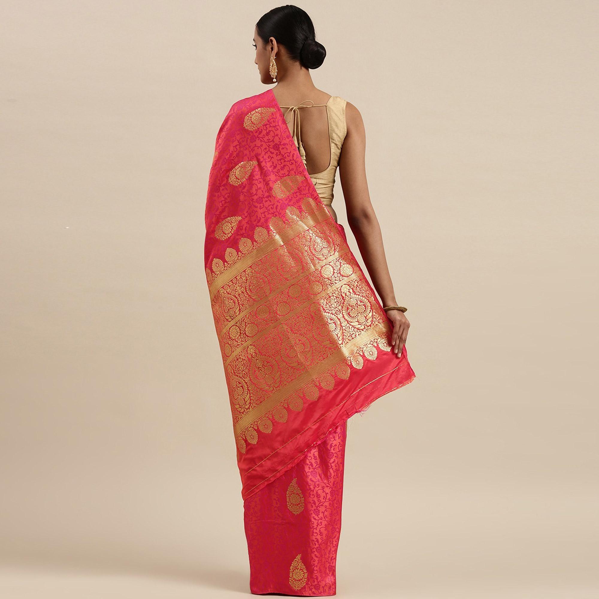 Pink Festive Wear Woven Kanjivaram Silk Saree - Peachmode