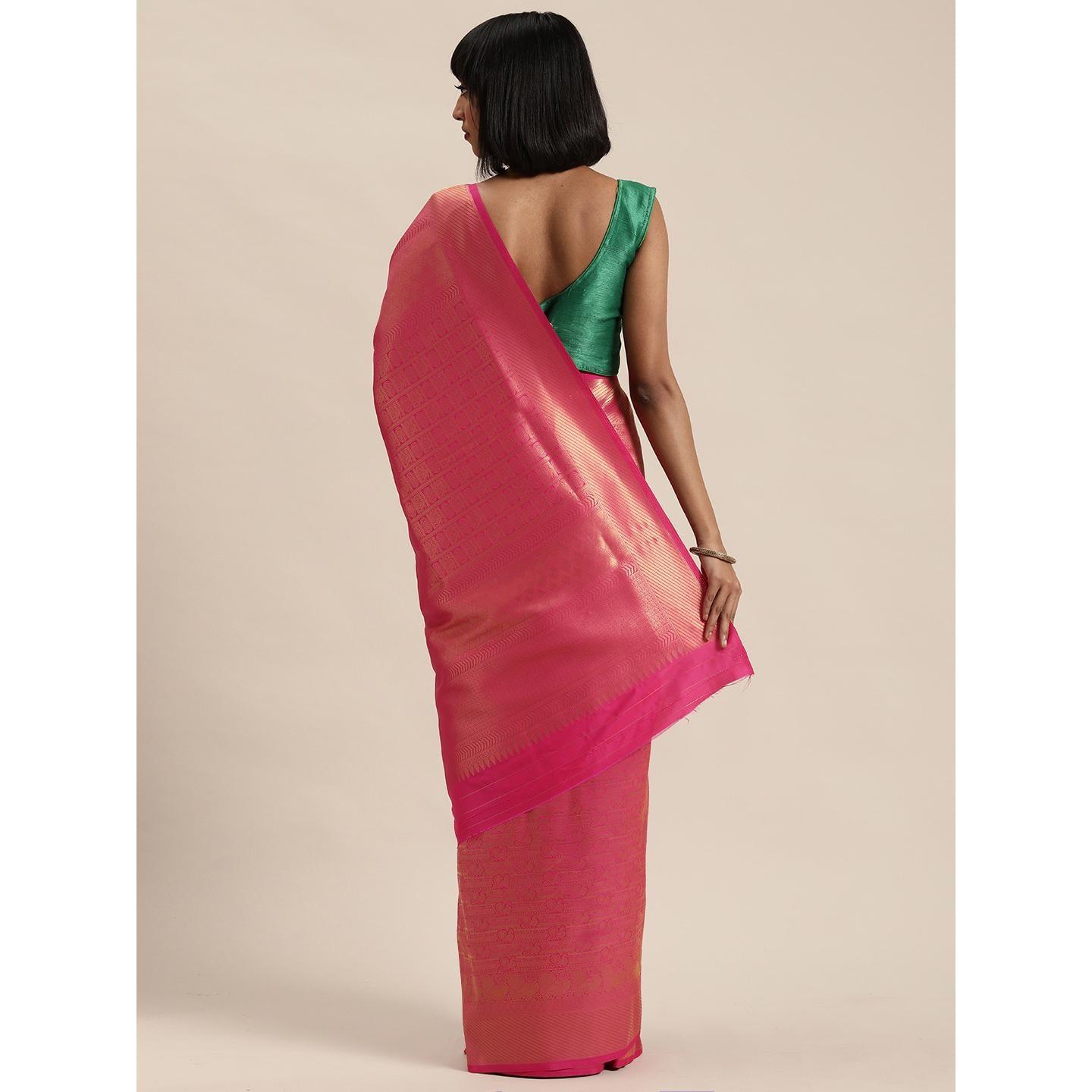 Pink Festive Wear Woven Kanjivaram Silk Saree - Peachmode