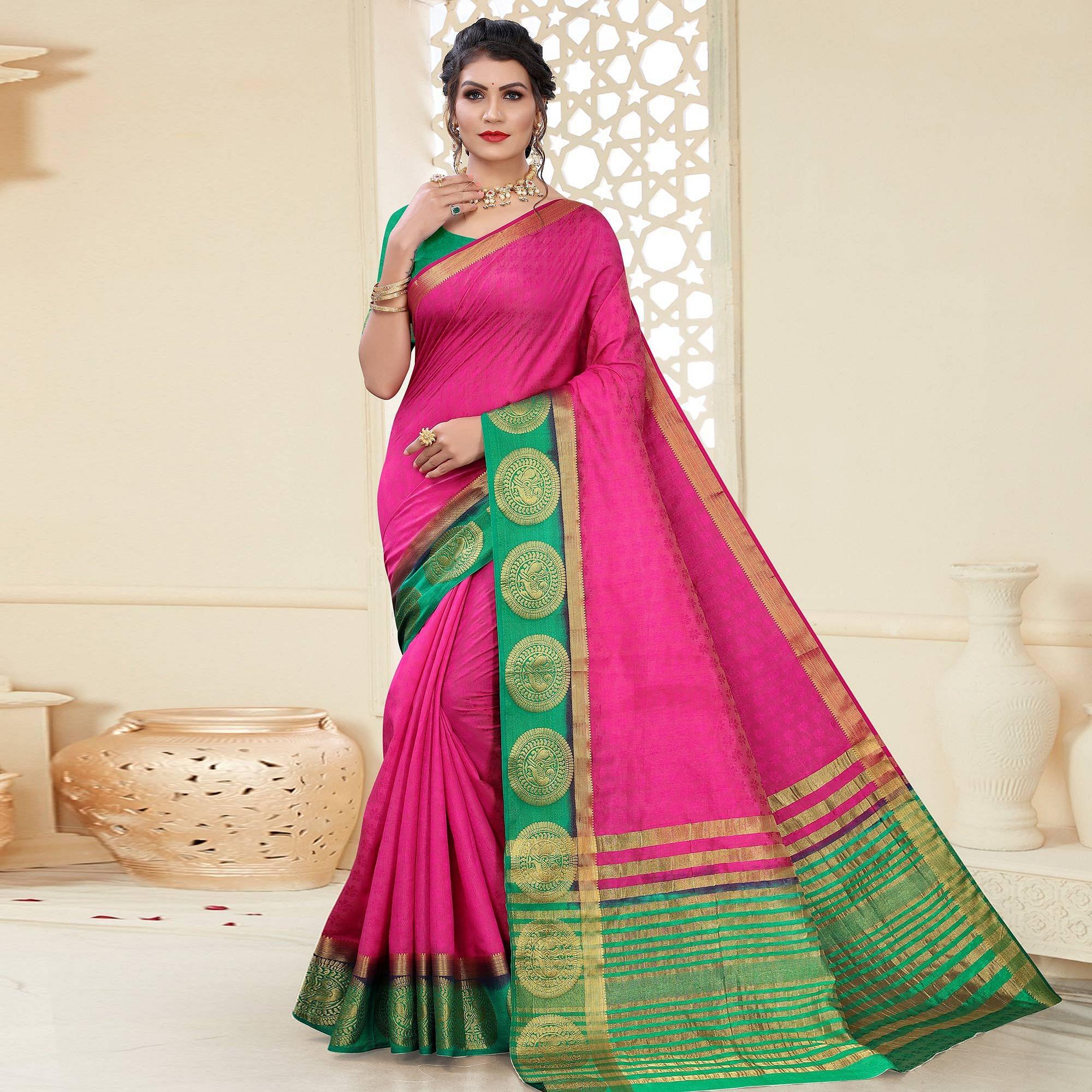 Pink Festive Wear Woven Kanjiwaram Art Silk Saree - Peachmode