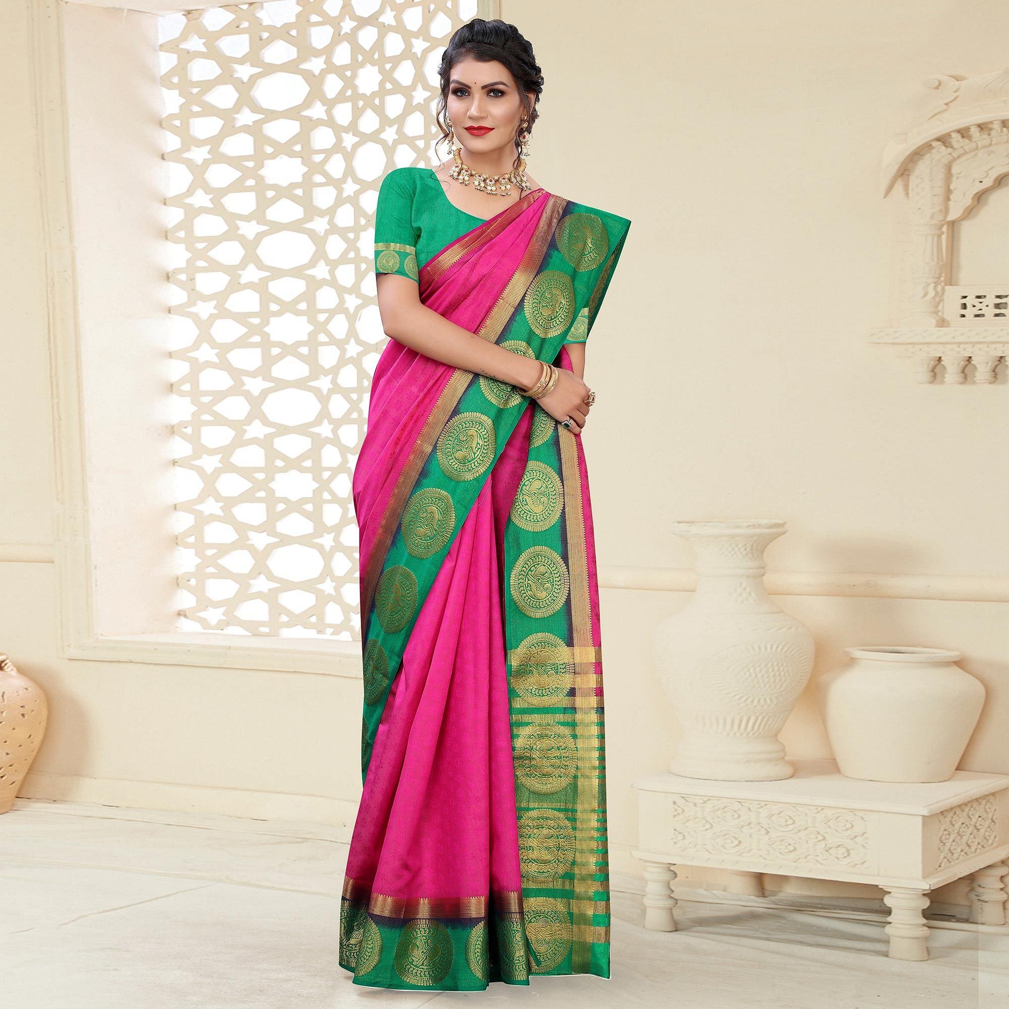 Pink Festive Wear Woven Kanjiwaram Art Silk Saree - Peachmode